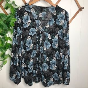 Torrid Skull and Floral Print Sheer Long Sleeve Blouse Top size 2